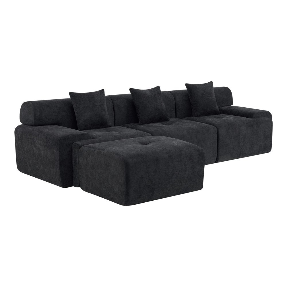 118" Beige Chenille Modular Sofa With Ottoman And Toss Pillows