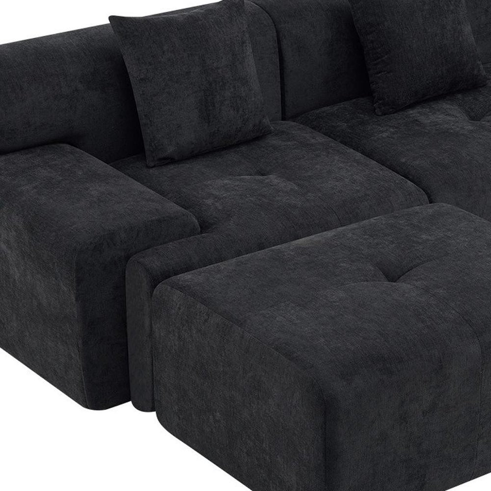 118" Beige Chenille Modular Sofa With Ottoman And Toss Pillows