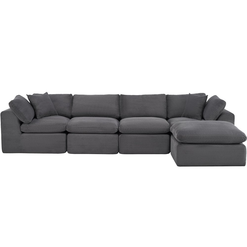 138" Beige Chenille Modular Sofa With Ottoman And Toss Pillows