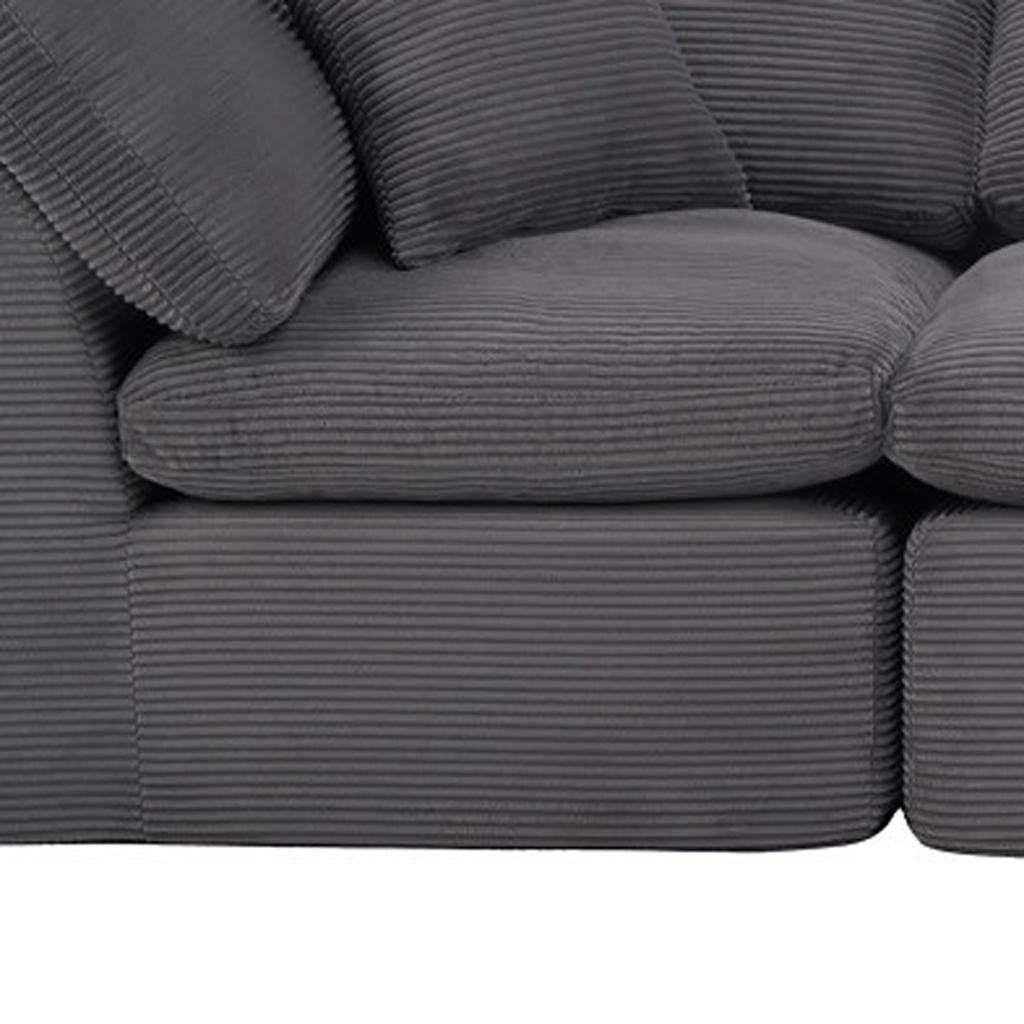 138" Dark Gray Corduroy Modular Sofa With Ottoman And Toss Pillows