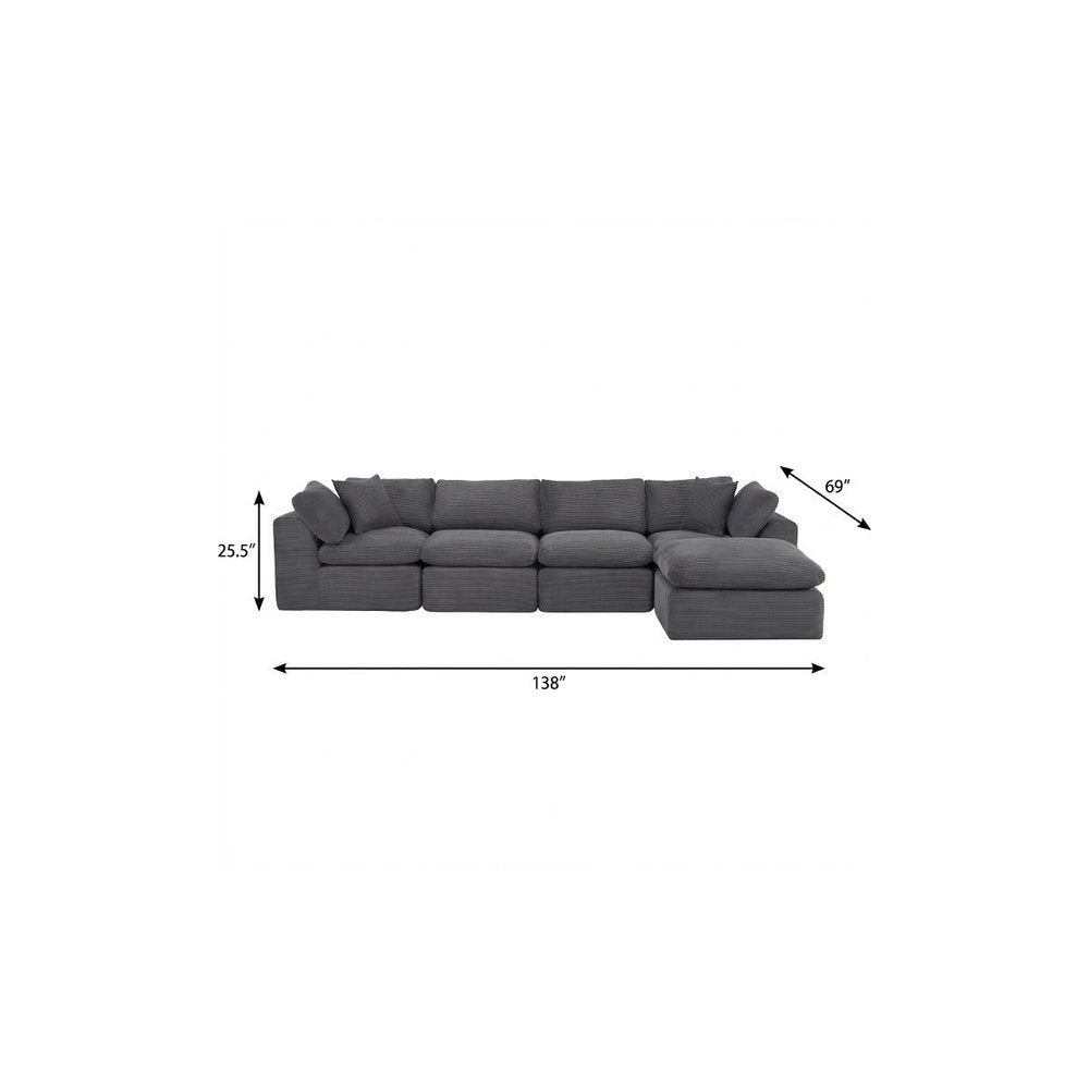 138" Beige Chenille Modular Sofa With Ottoman And Toss Pillows