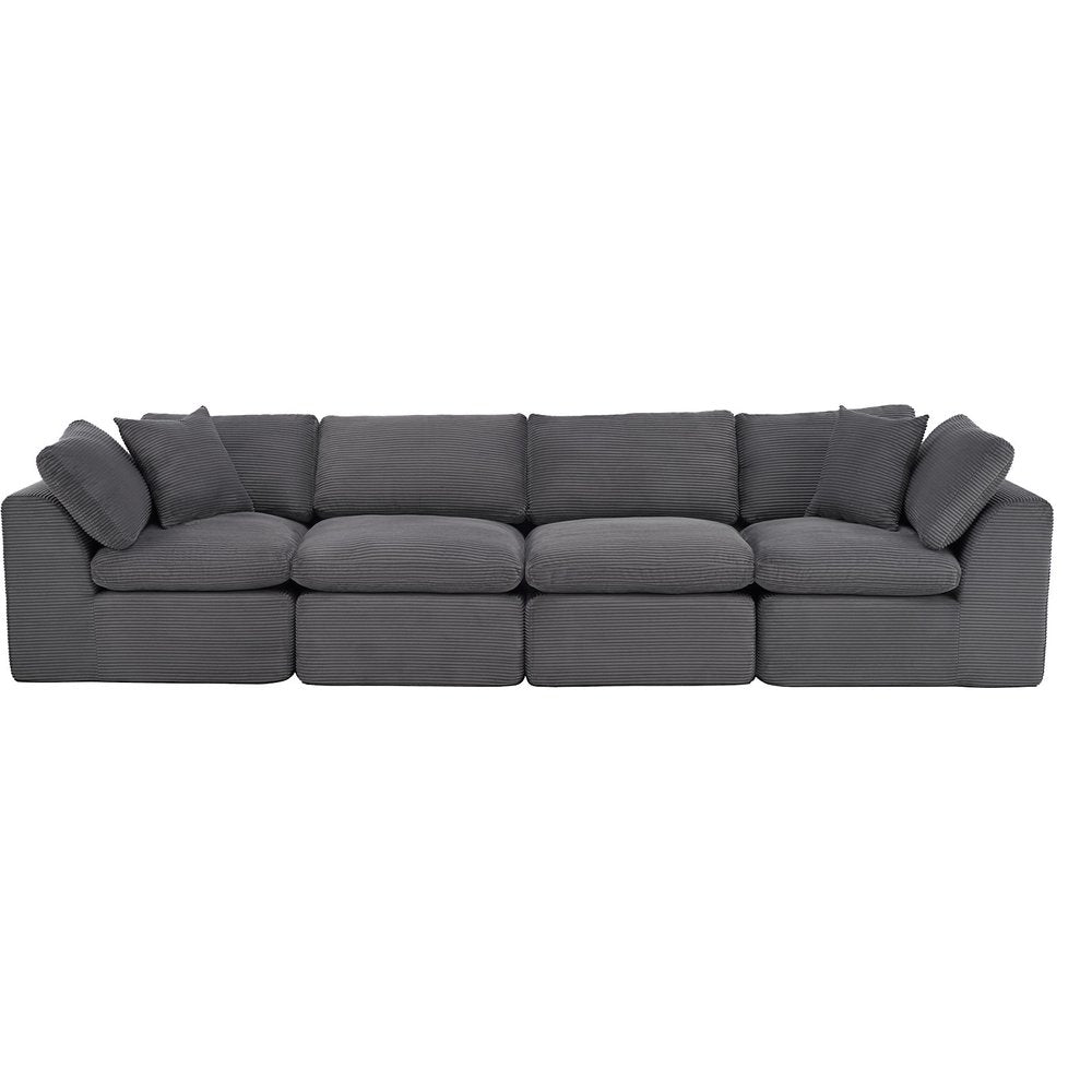 138" Beige Chenille Modular Sofa With Toss Pillows