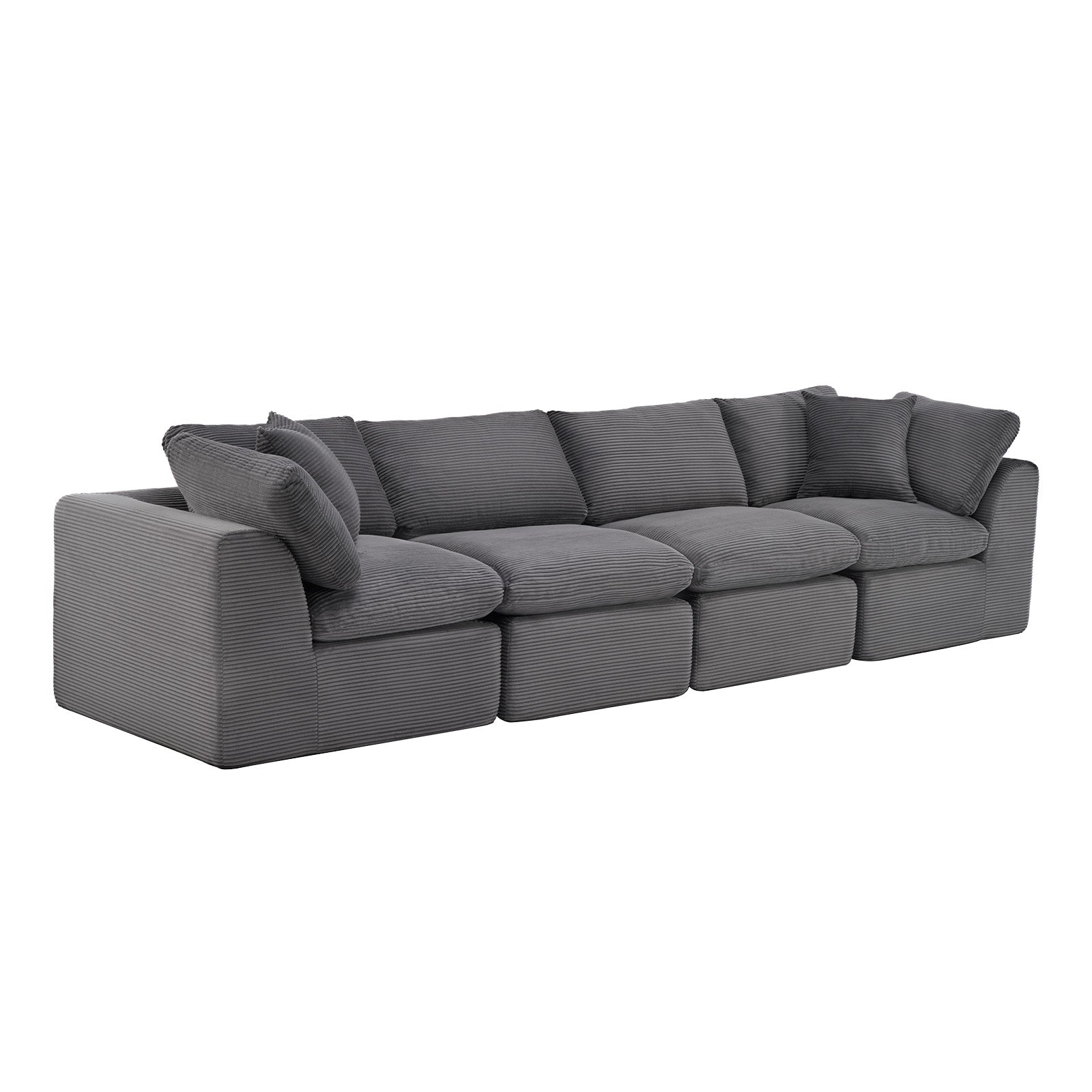 138" Dark Gray Corduroy Modular Sofa With Toss Pillows