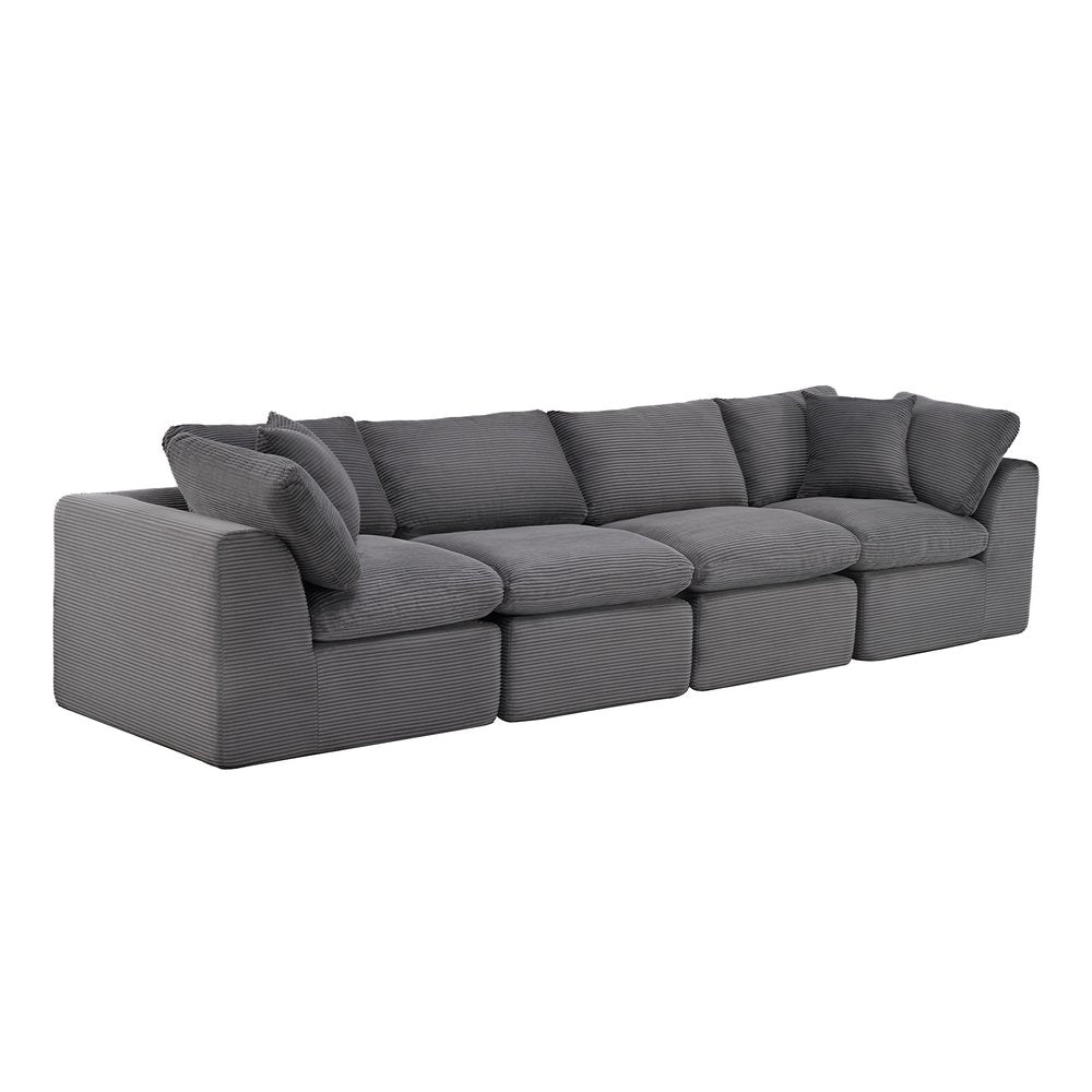 138" Beige Chenille Modular Sofa With Toss Pillows