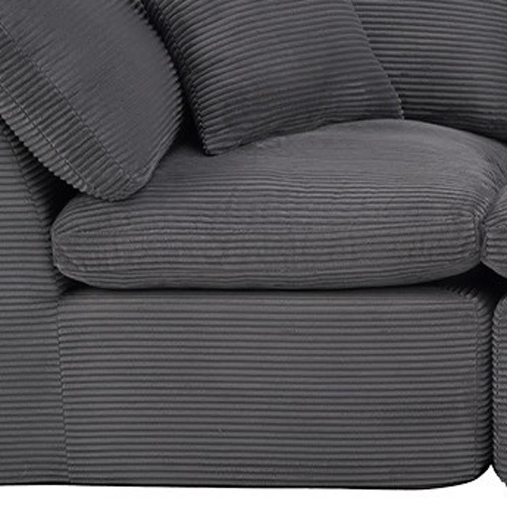 138" Dark Gray Corduroy Modular Sofa With Toss Pillows