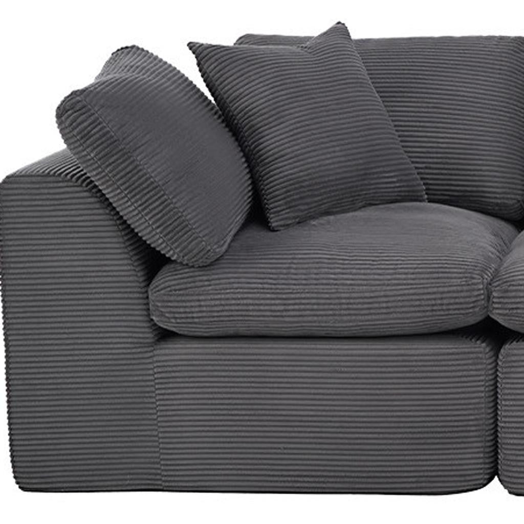 138" Dark Gray Corduroy Modular Sofa With Toss Pillows