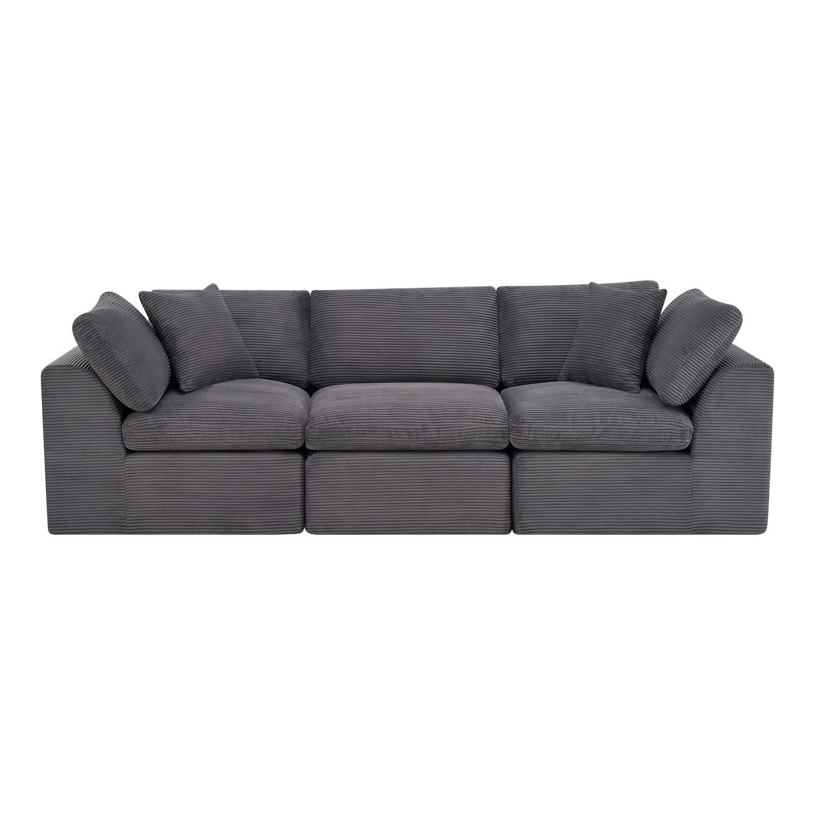 108" Dark Gray Corduroy Modular Sofa With Toss Pillows