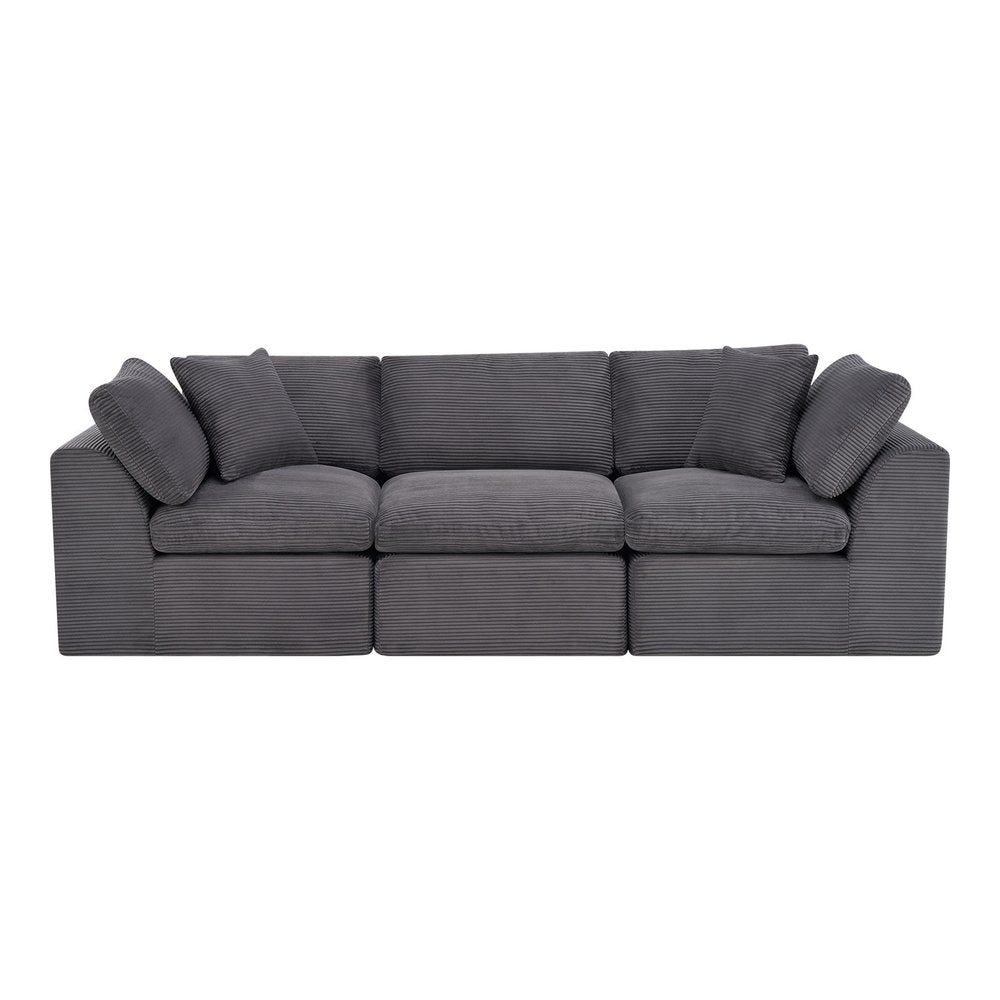 108" Beige Chenille Modular Sofa With Toss Pillows