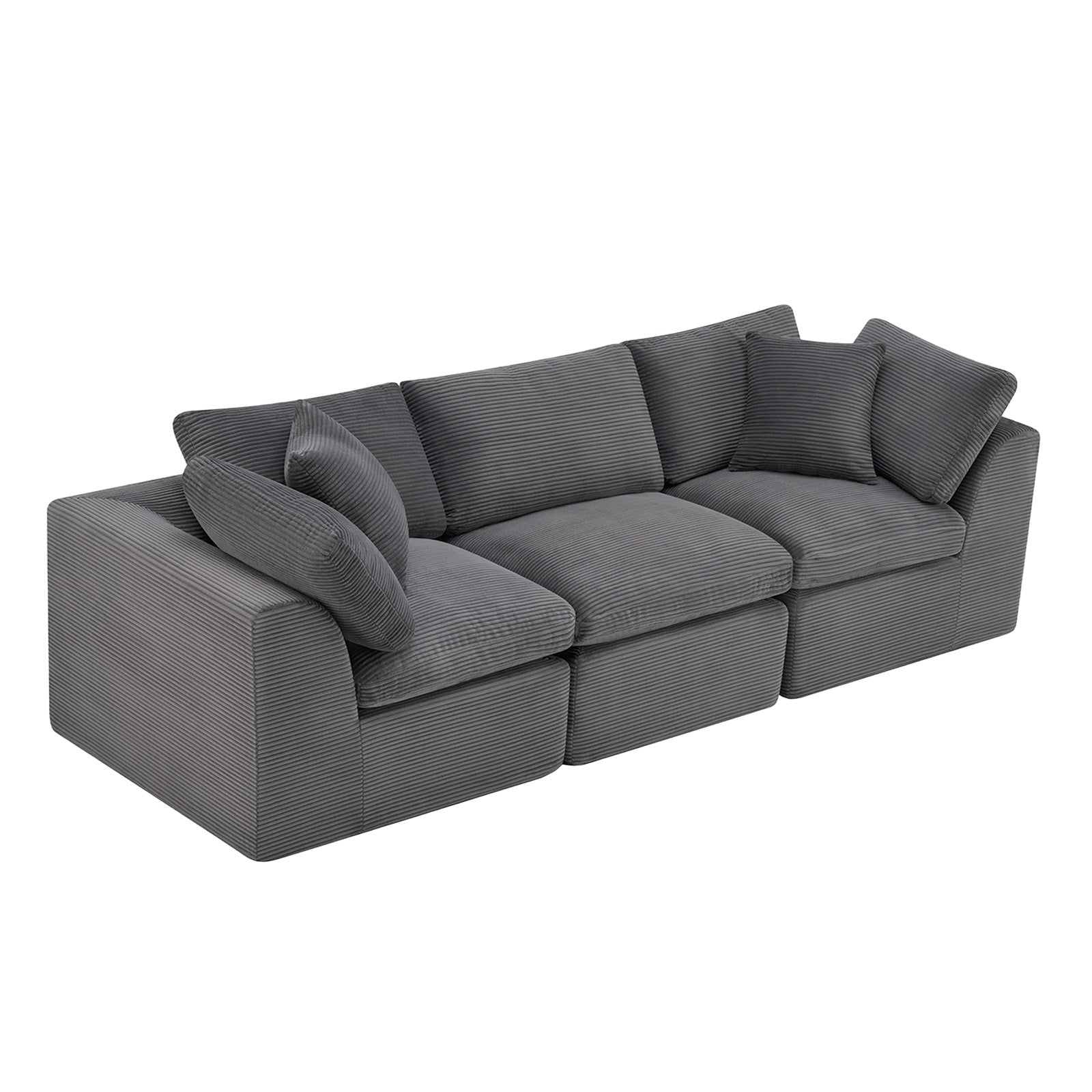 108" Dark Gray Corduroy Modular Sofa With Toss Pillows