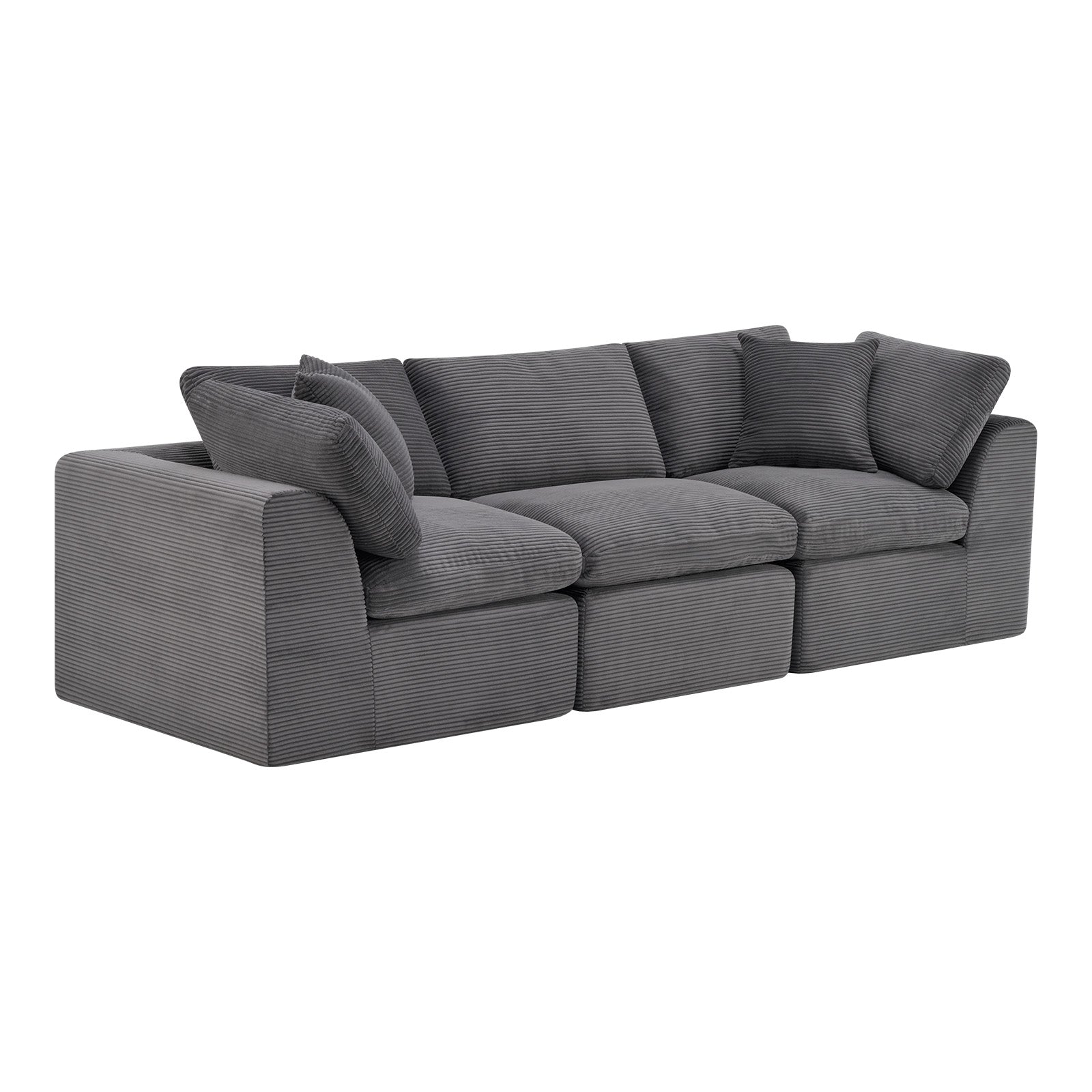 108" Dark Gray Corduroy Modular Sofa With Toss Pillows