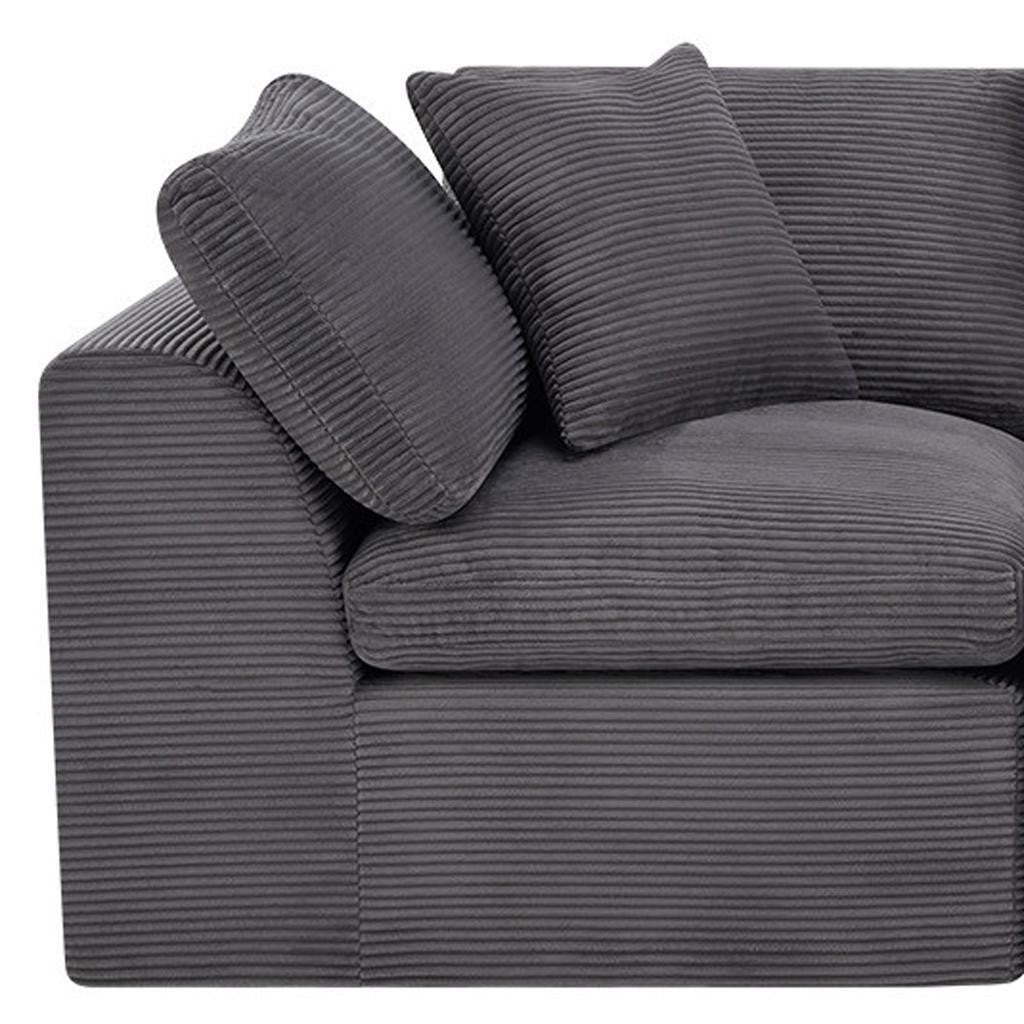 108" Dark Gray Corduroy Modular Sofa With Toss Pillows