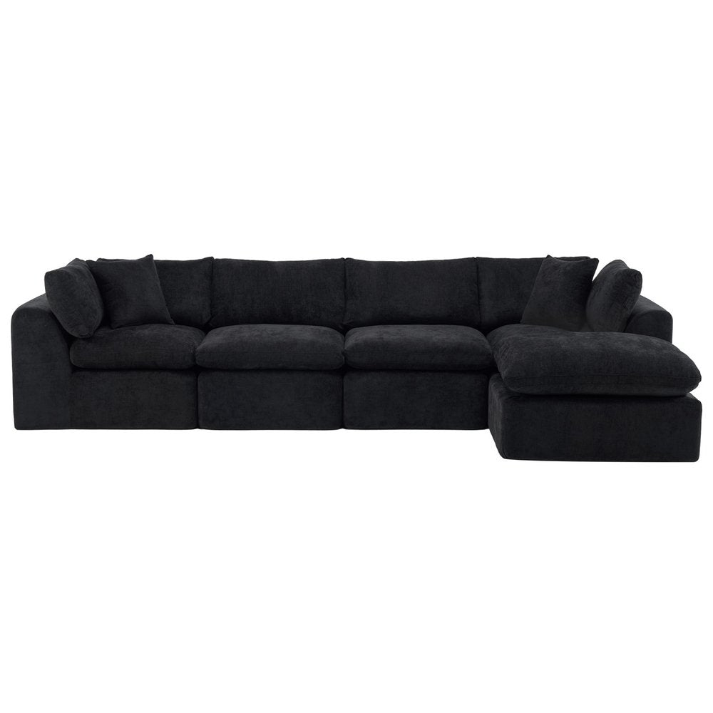 138" Beige Chenille Modular Sofa With Ottoman And Toss Pillows