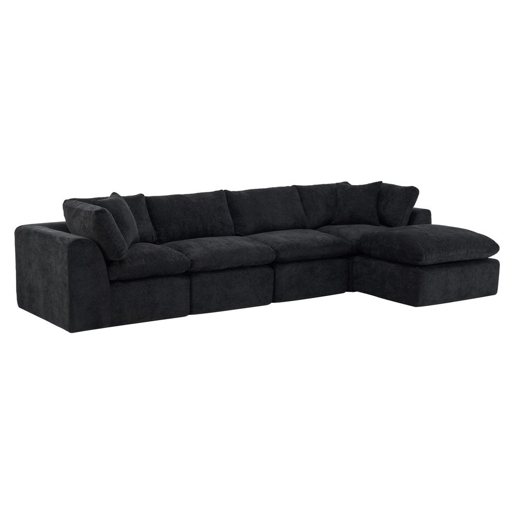 138" Beige Chenille Modular Sofa With Ottoman And Toss Pillows