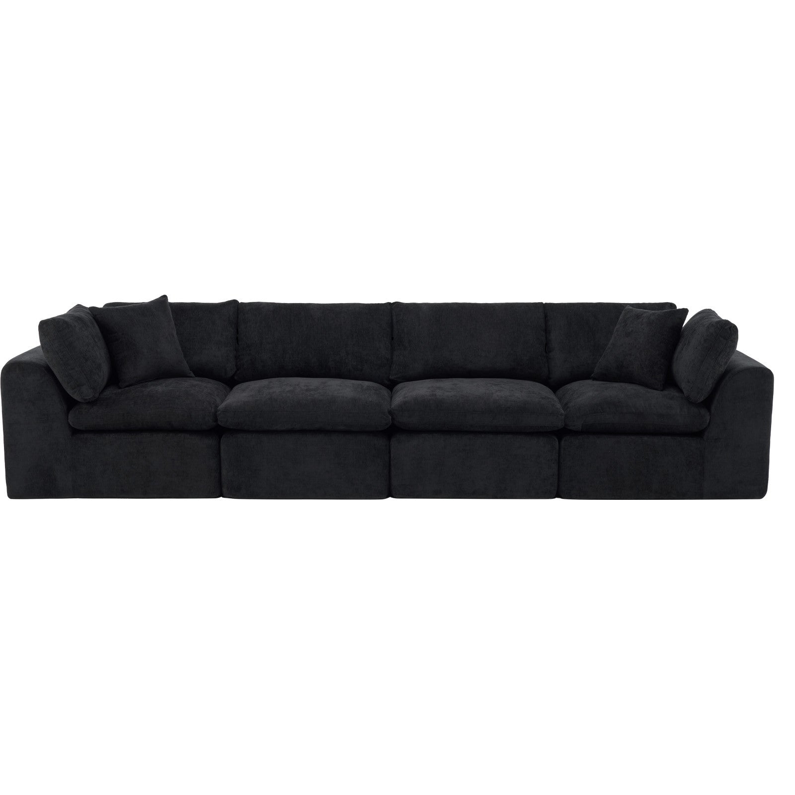 138" Black Chenille Modular Sofa With Toss Pillows