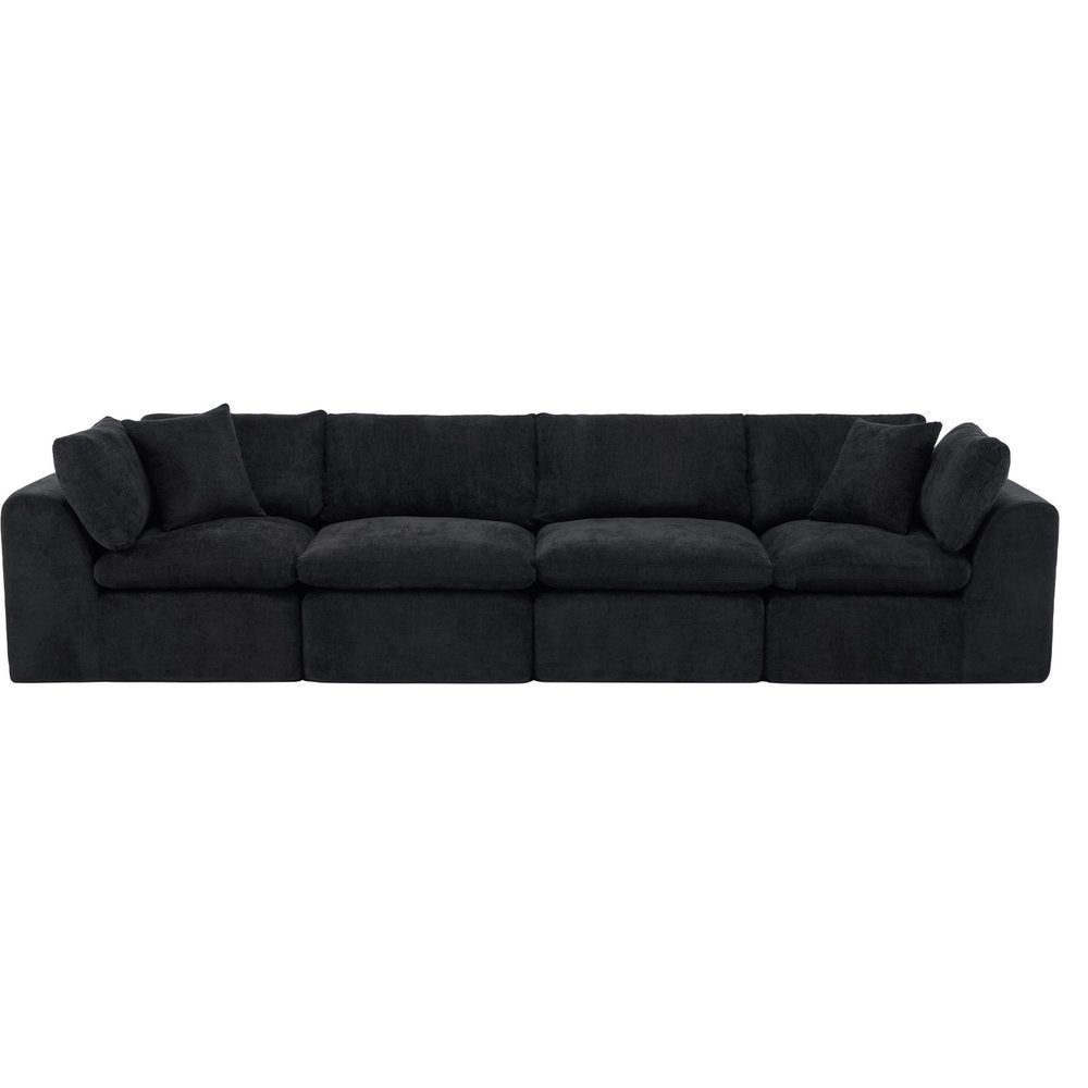 138" Beige Chenille Modular Sofa With Toss Pillows