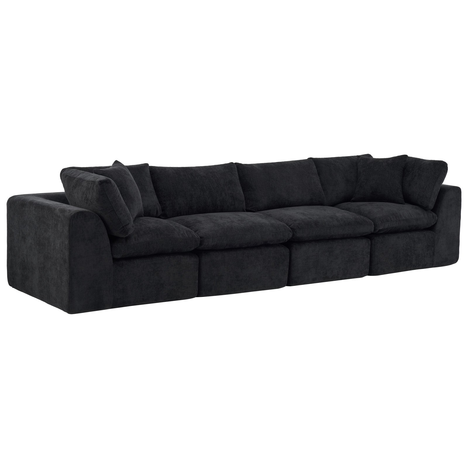 138" Black Chenille Modular Sofa With Toss Pillows