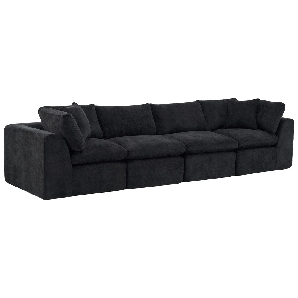 138" Beige Chenille Modular Sofa With Toss Pillows