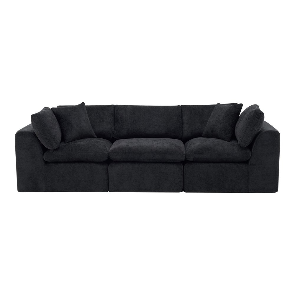 108" Beige Chenille Modular Sofa With Toss Pillows
