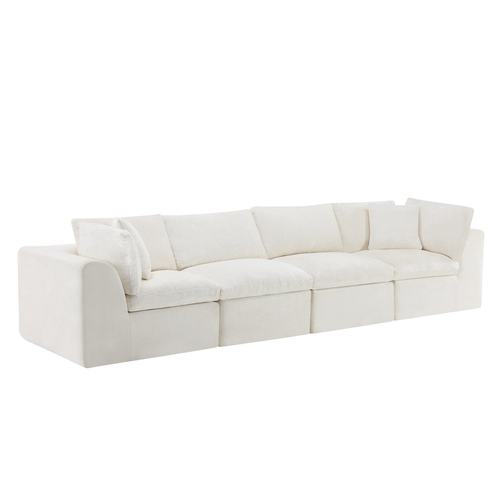 138" Beige Chenille Modular Sofa With Toss Pillows