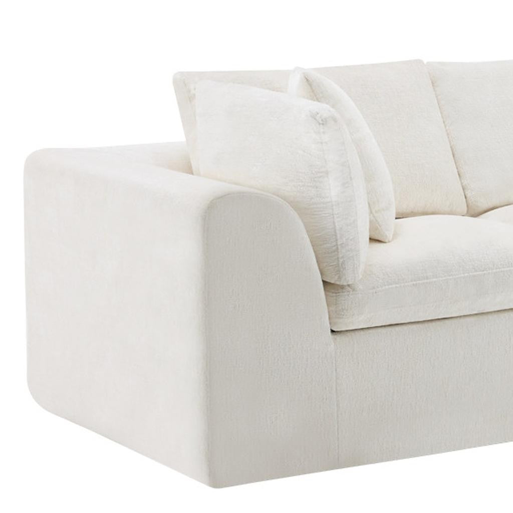 138" Beige Chenille Modular Sofa With Toss Pillows