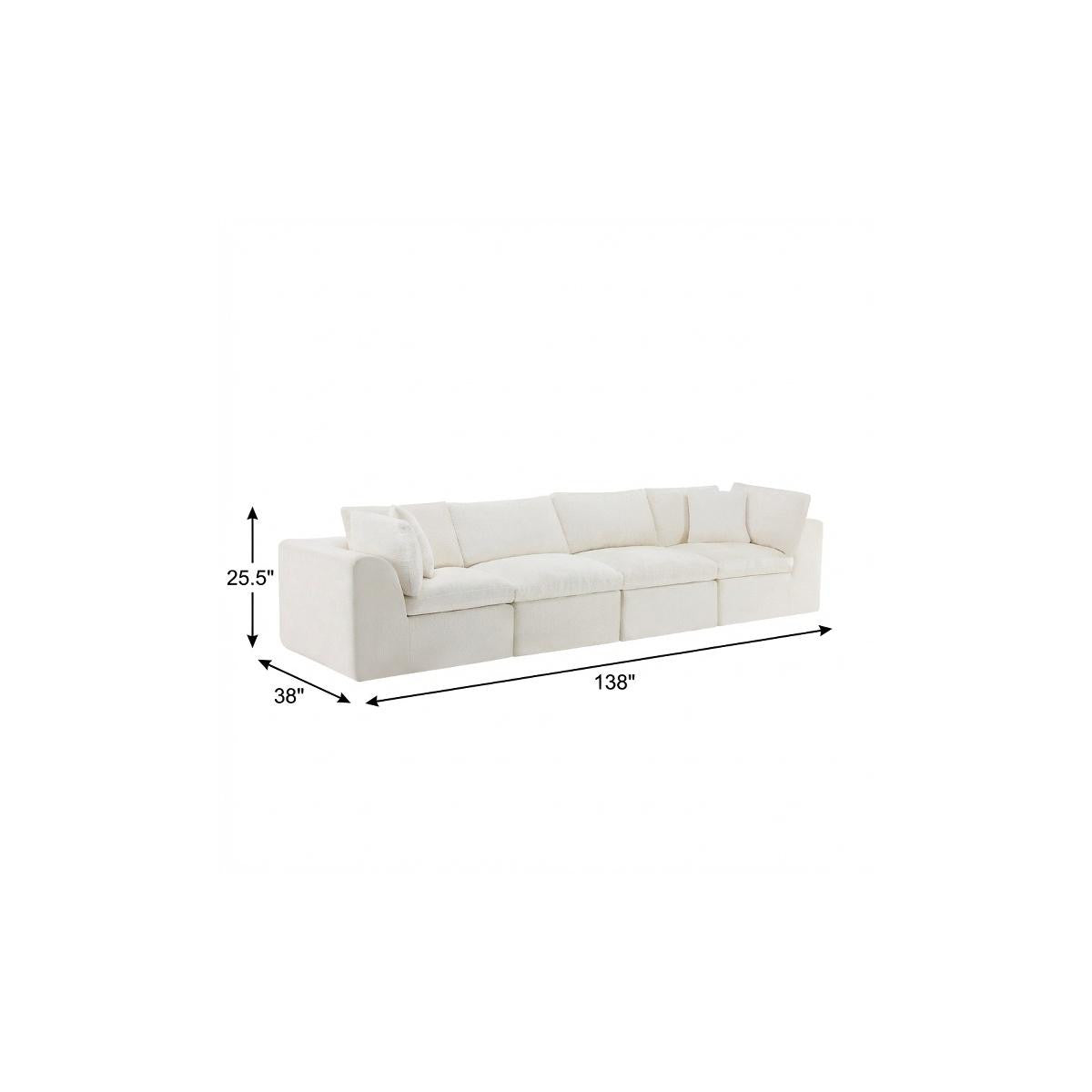 138" Beige Chenille Modular Sofa With Toss Pillows