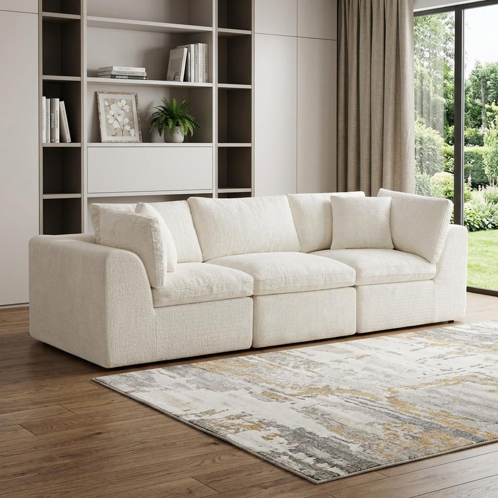 108" Dark Gray Corduroy Modular Sofa With Toss Pillows