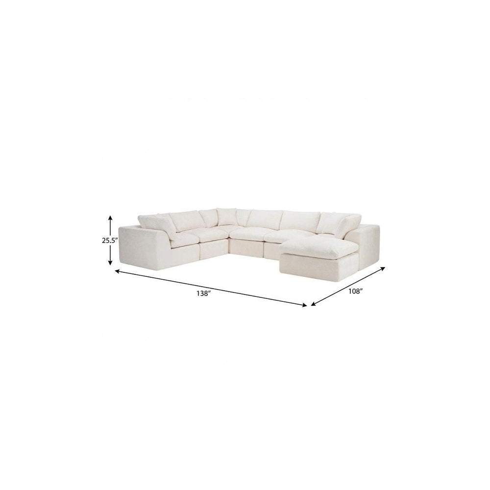 138" Beige Chenille Modular Sofa With Ottoman And Toss Pillows