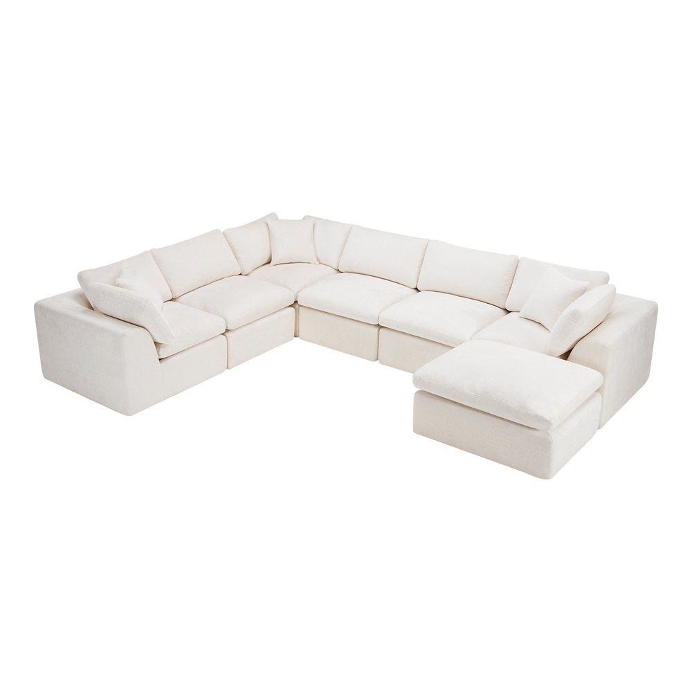 138" Beige Chenille Modular Sofa With Ottoman And Toss Pillows