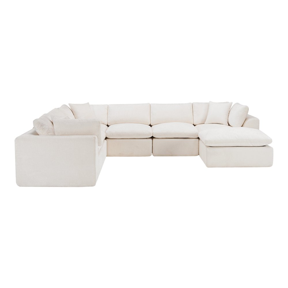138" Beige Chenille Modular Sofa With Ottoman And Toss Pillows