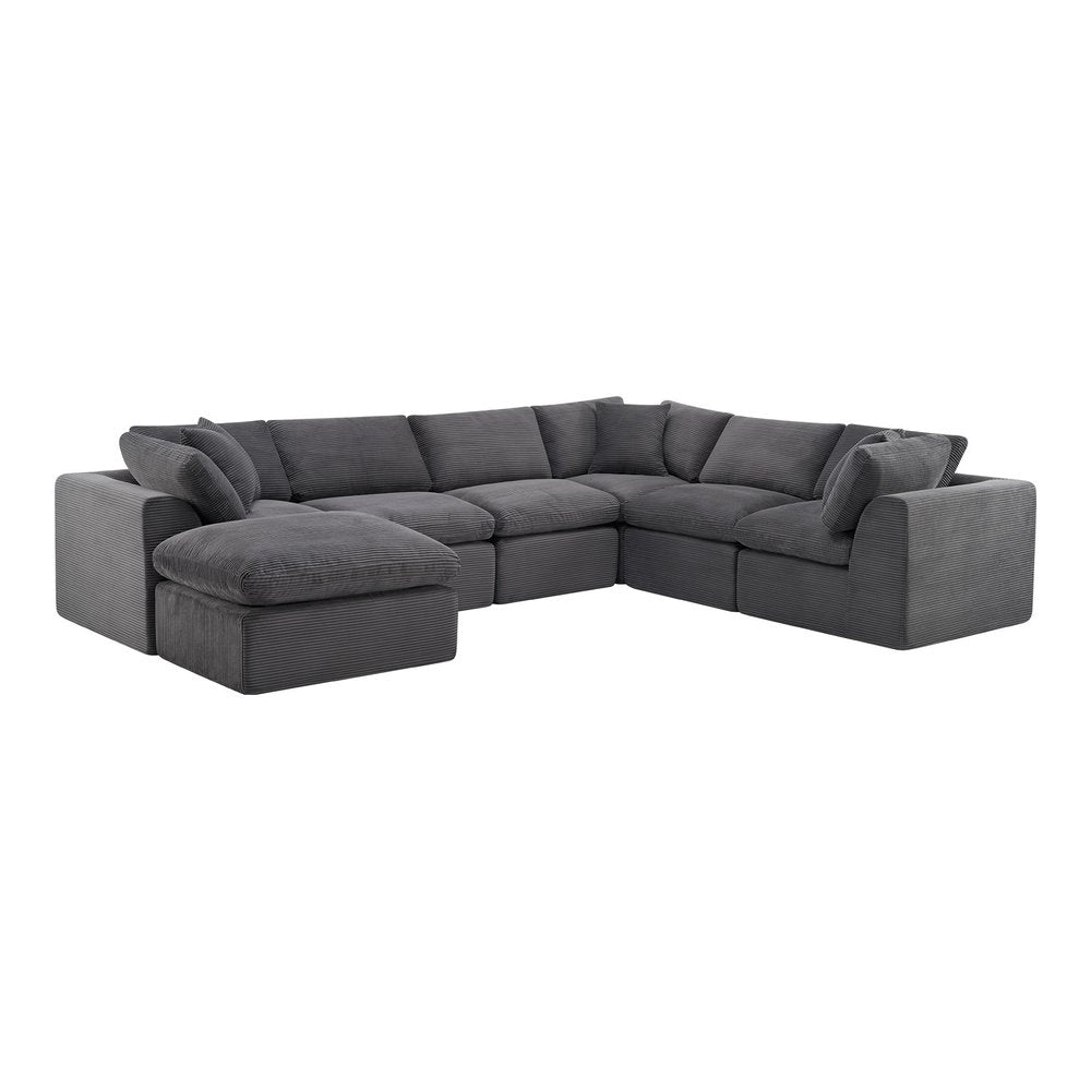 138" Dark Gray Corduroy Modular Sectional With Ottoman And Toss Pillows