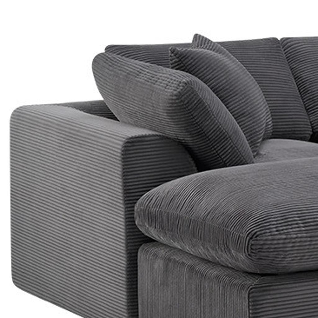 138" Dark Gray Corduroy Modular Sectional With Ottoman And Toss Pillows