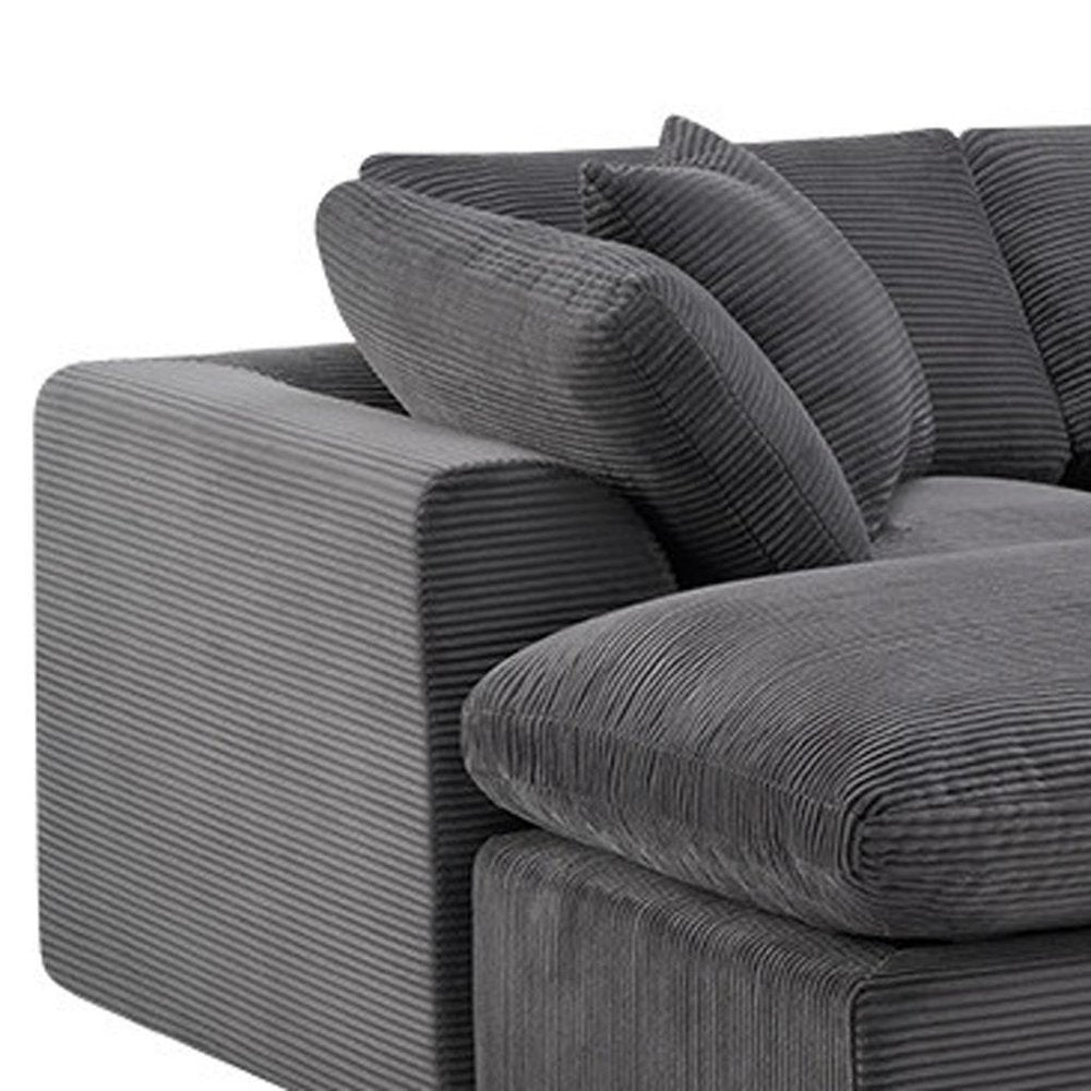 138" Dark Gray Corduroy Modular Sectional With Ottoman And Toss Pillows