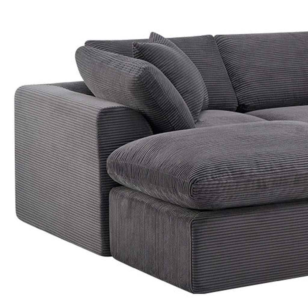 138" Dark Gray Corduroy Modular Sectional With Ottoman And Toss Pillows