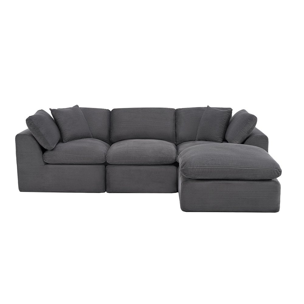108" Beige Chenille Modular Sofa With Ottoman And Toss Pillows