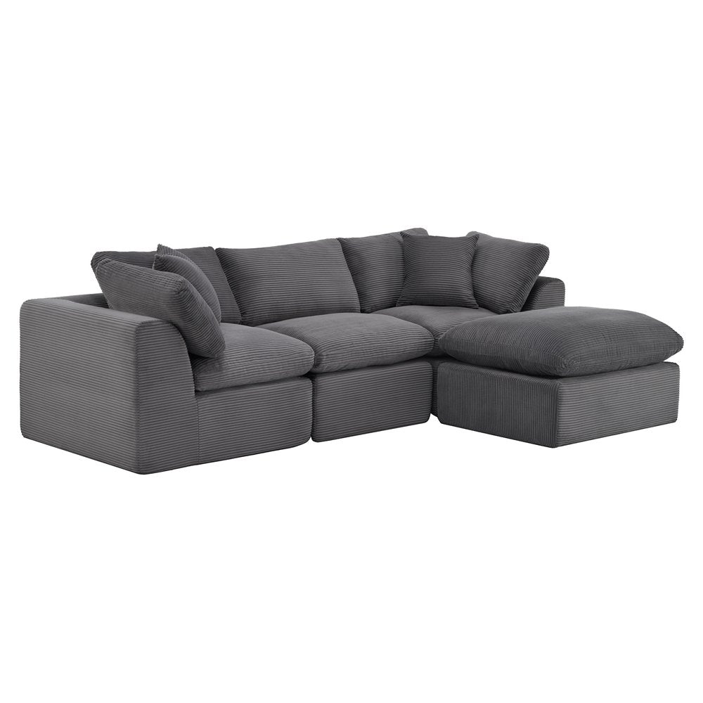 108" Beige Chenille Modular Sofa With Ottoman And Toss Pillows