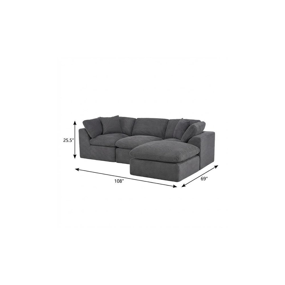 108" Beige Chenille Modular Sofa With Ottoman And Toss Pillows