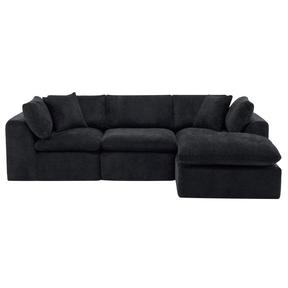 108" Beige Chenille Modular Sofa With Ottoman And Toss Pillows