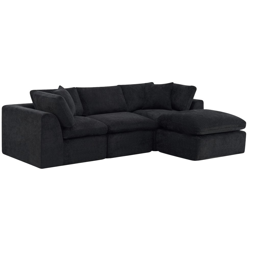 108" Beige Chenille Modular Sofa With Ottoman And Toss Pillows