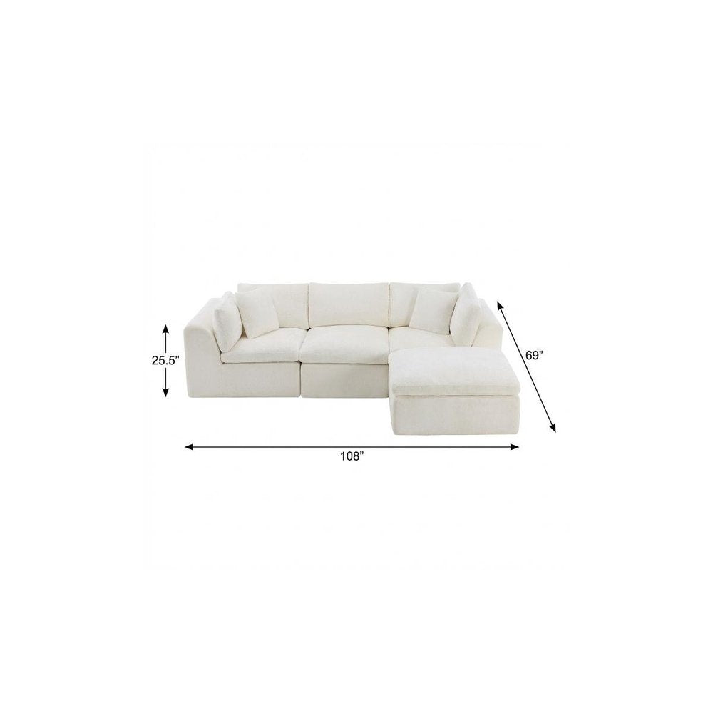 108" Dark Gray Corduroy Modular Sofa With Ottoman And Toss Pillows