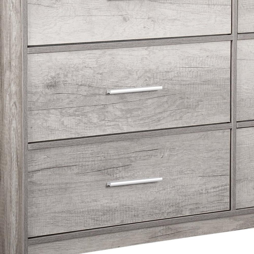 45" Gray Fabric Wood and Steel Six Drawer Double Dresser