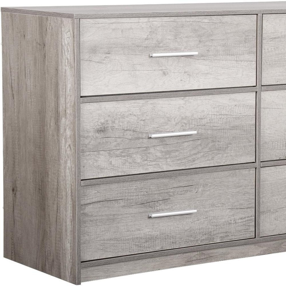 45" Gray Fabric Wood and Steel Six Drawer Double Dresser