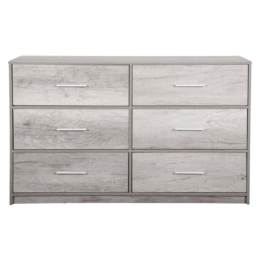 45" Gray Fabric Wood and Steel Six Drawer Double Dresser