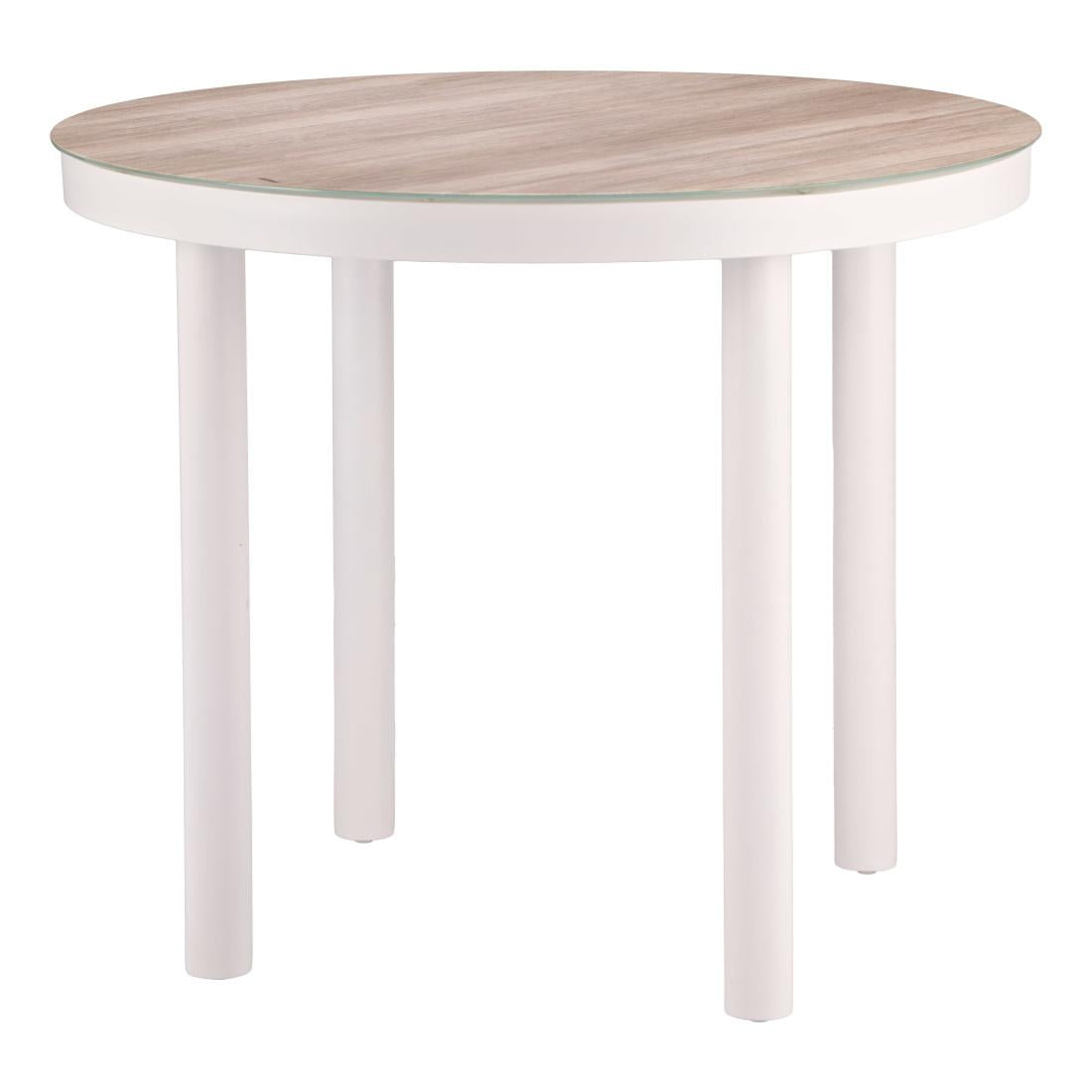 36" Natural and White Glass Wood and Aluminum Round Outdoor Dining Table