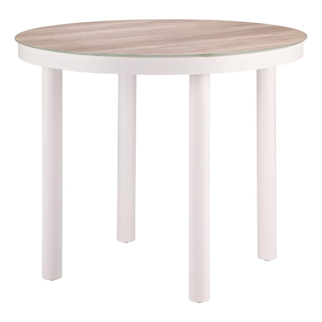 36" Natural and White Glass Wood and Aluminum Round Outdoor Dining Table