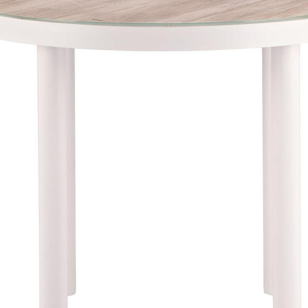36" Natural and White Glass Wood and Aluminum Round Outdoor Dining Table
