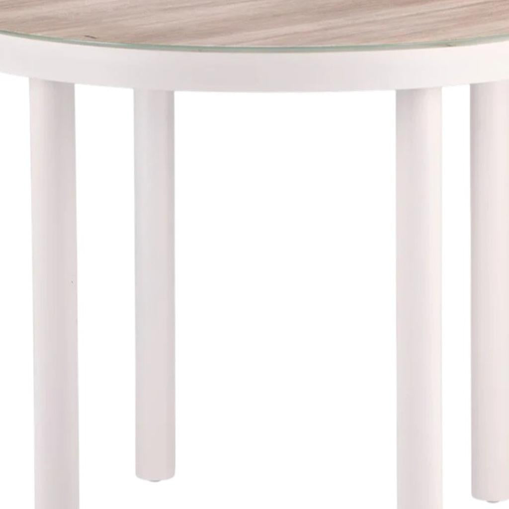 36" Natural and White Glass Wood and Aluminum Round Outdoor Dining Table