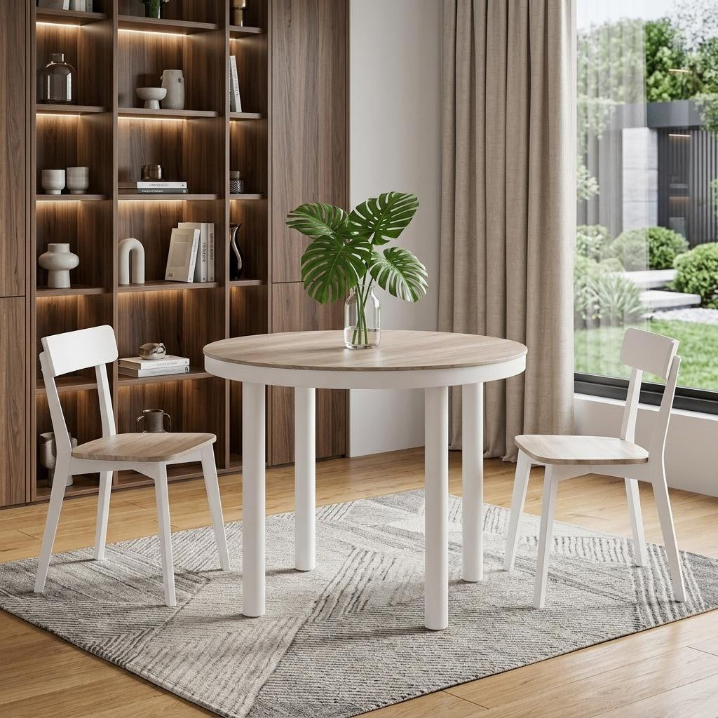 36" Natural and White Glass Wood and Aluminum Round Outdoor Dining Table