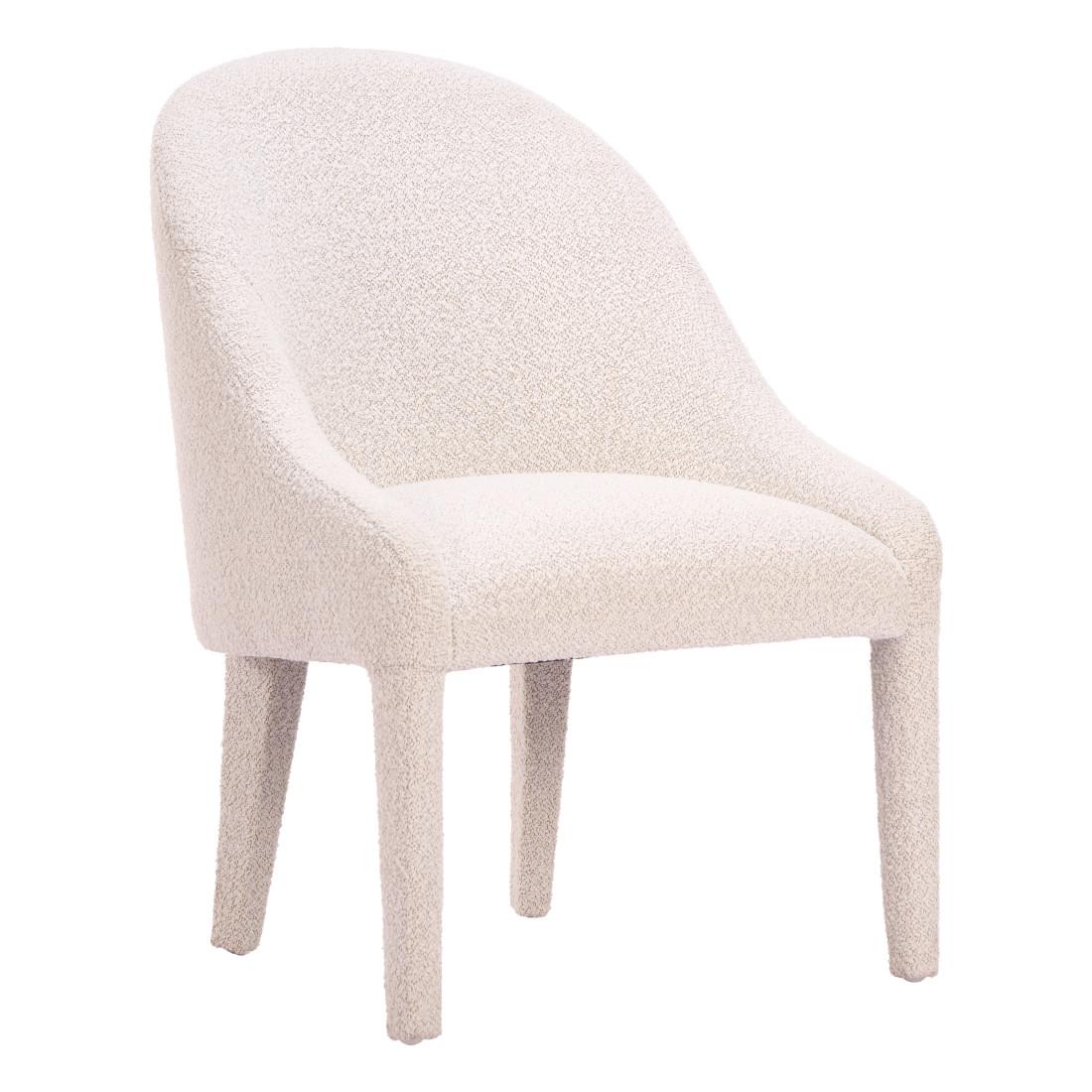 Ivory And White Faux Shearling And Wood Dining Side Chair