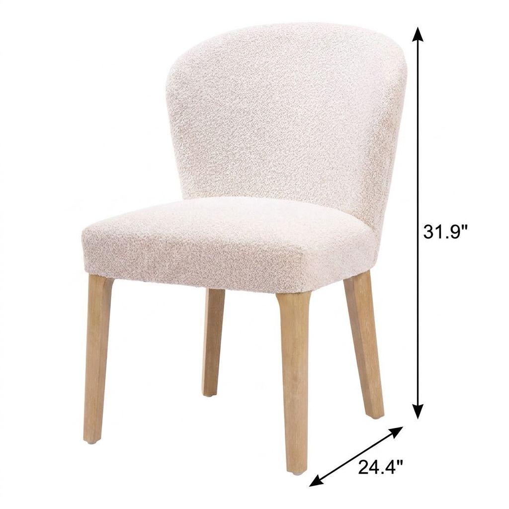 Set of Two Ivory And Natural Faux Shearling And Wood Dining Side Chairs