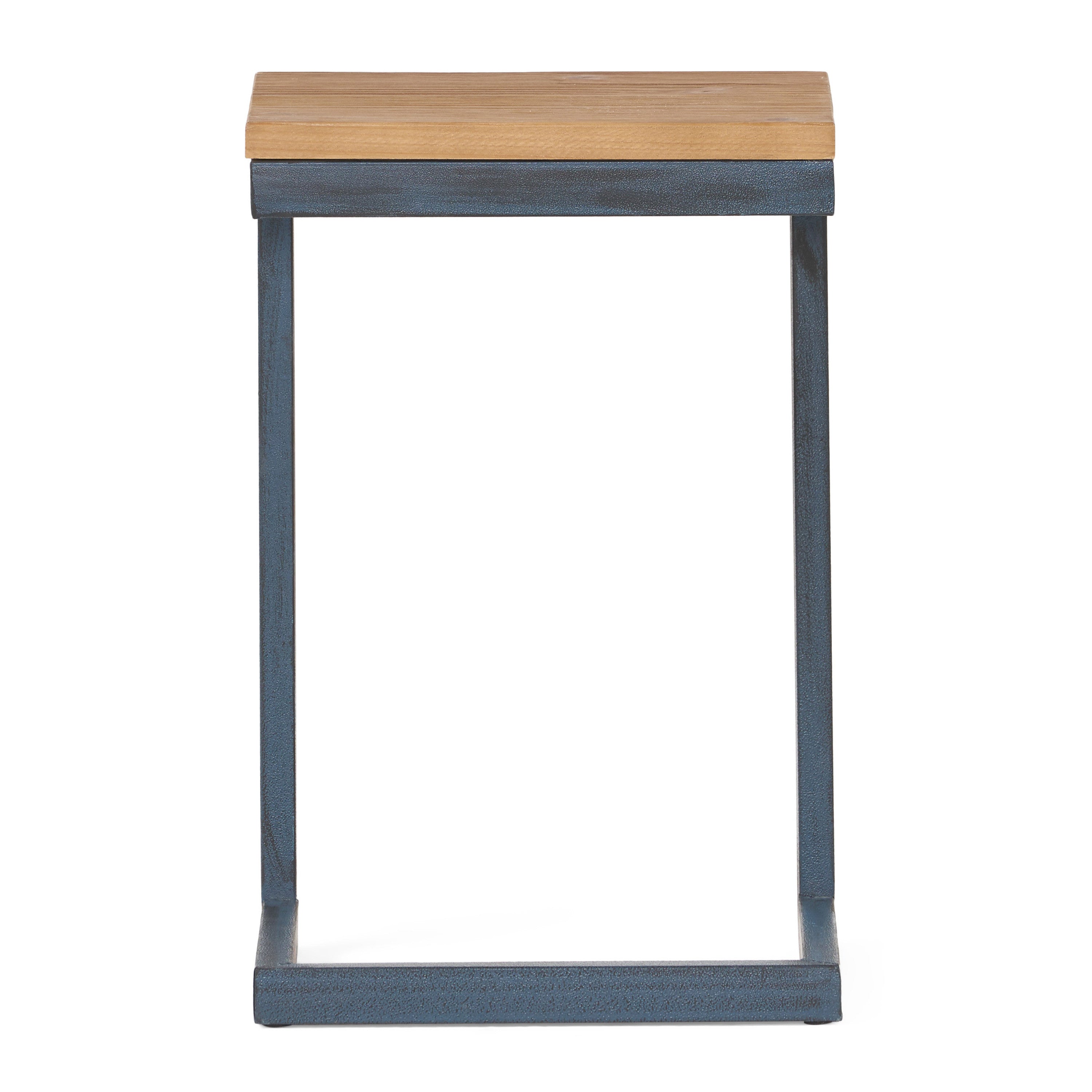 19" Brown and Black Distressed Wood and Iron End Table